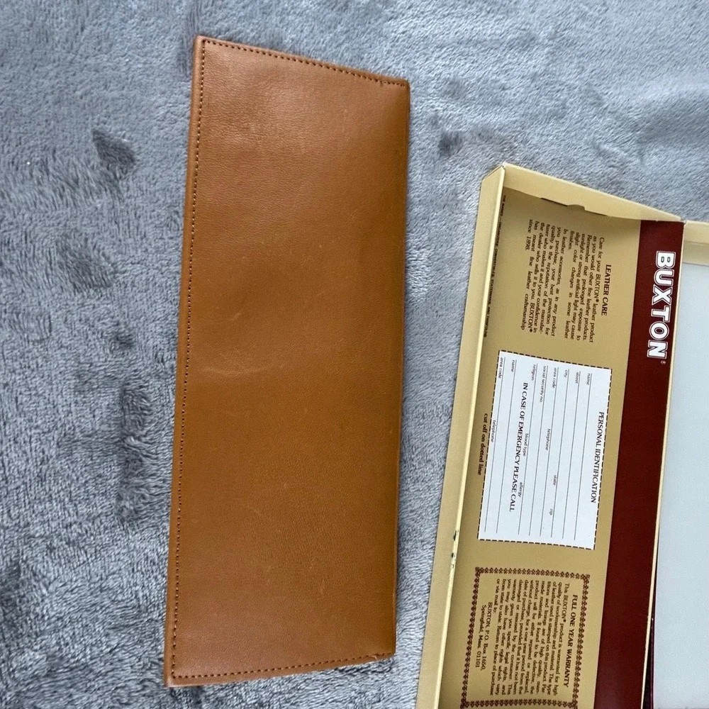 Vintage Buxton Convertible Tan Leather Wallet‎ Slim Bifold with Original Box